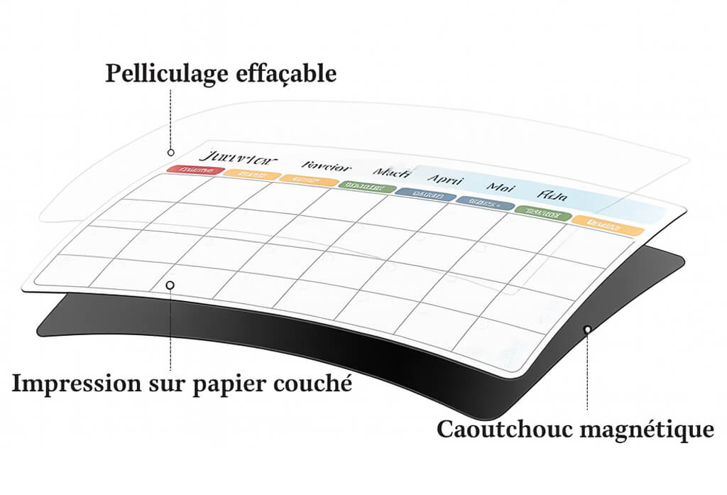 Calendrier magnétique effaçable à sec 48 différentes couches d'un calendrier magnétique effaçable