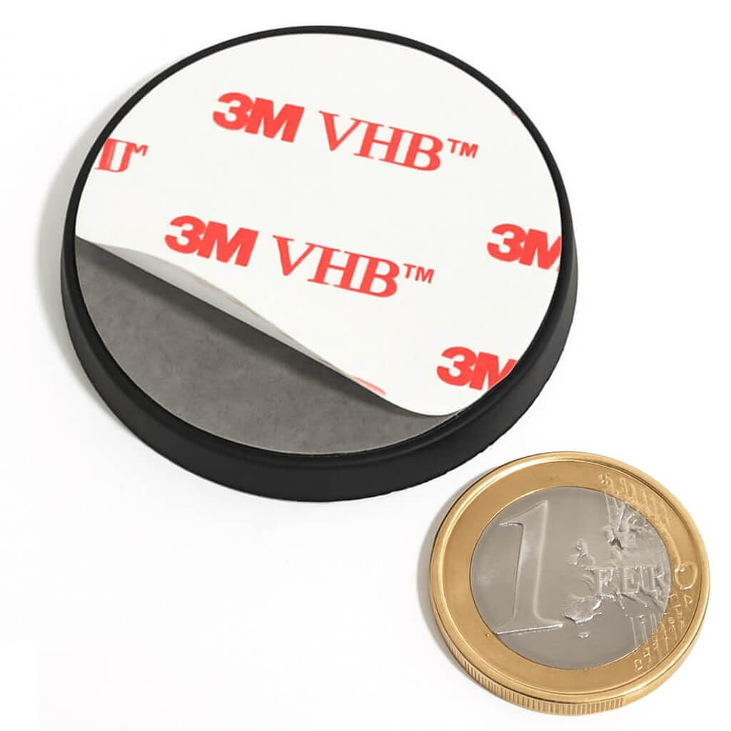 Aimant néodyme caoutchouc plot antigliss Ø43mm avec adhésif, puissance 10 kg 71 Aimant néodyme caoutchouc plot antigliss Ø43mm avec adhésif, puissance 10 kg