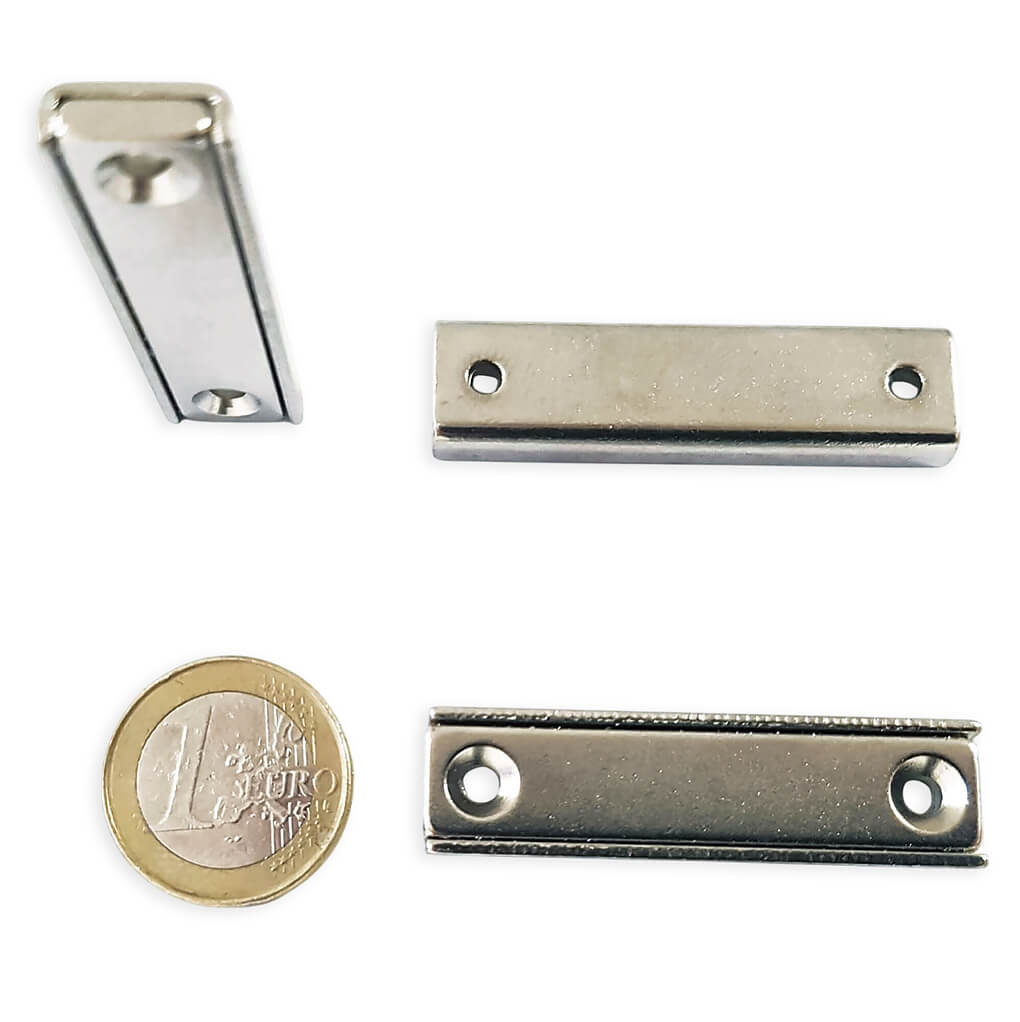 Aimant néodyme rectangulaire 50x13.5mm avec trou de fixation, puissance 27kg