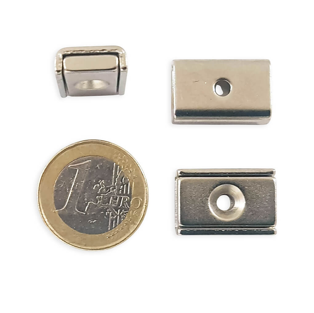Aimant néodyme rectangulaire 20x13.5mm avec trou de fixation, puissance 8kg 52 Aimant néodyme rectangulaire 20x13.5mm avec trou de fixation, puissance 8kg